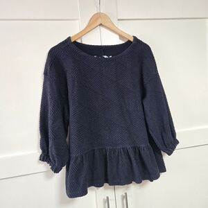 Anthropologie Maeve Mikayla Textured Peplum Top - Navy (XS)